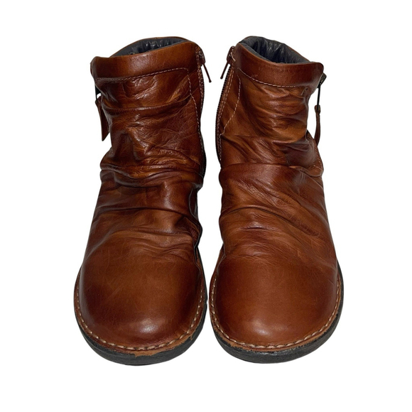 Miz Mooz Pleasant Slouch Ankle Boots Women Sz 39 (8.5) Brown Leather Zip Booties - Picture 1 of 14